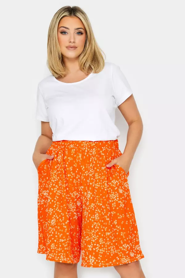 Yours Curve Orange Ditsy Print Pull On Shorts, Women's Curve & Plus Size, Yours