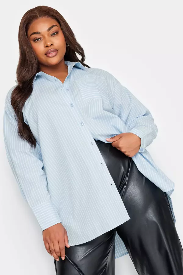 Limited Collection Curve Blue & White Stripe Shirt, Women's Curve & Plus Size, Limited Collection