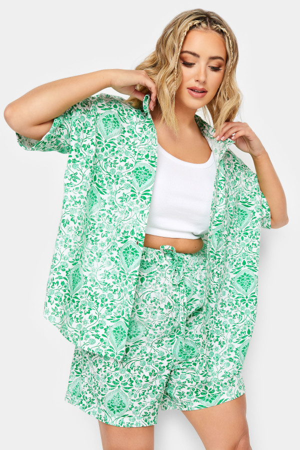 Limited Collection Curve Green Paisley Print Shirt, Women's Curve & Plus Size, Limited Collection