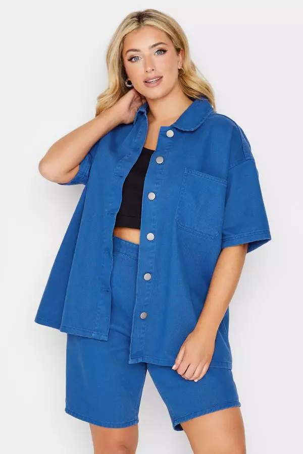 Yours Curve Cobalt Blue Denim Shirt, Women's Curve & Plus Size, Yours