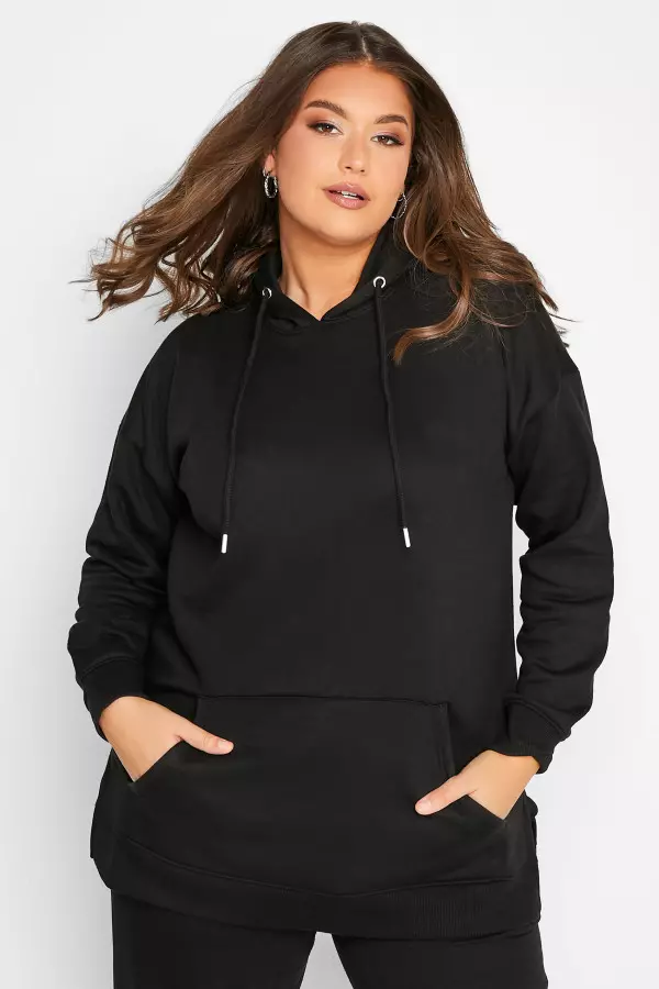 Yours Curve Black Overhead Hoodie, Women's Curve & Plus Size, Yours