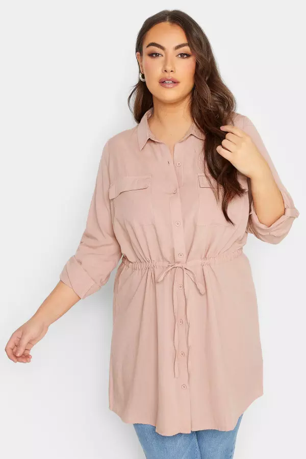 Yours Curve Blush Pink Utility Tunic Linen Look Shirt, Women's Curve & Plus Size, Yours