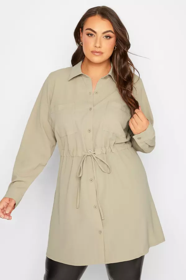 Yours Curve Brown Utility Tunic Shirt, Women's Curve & Plus Size, Yours