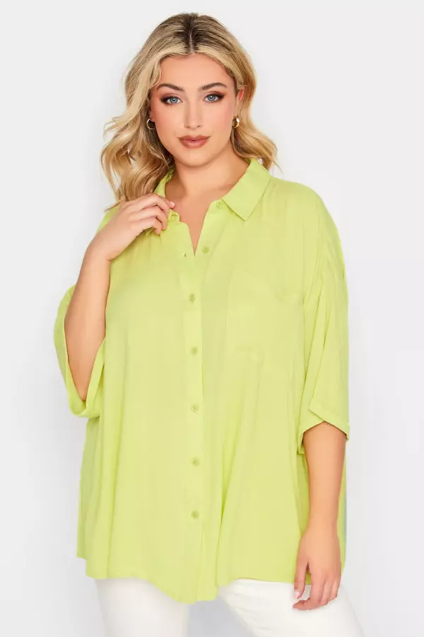Yours Curve Lime Green Crinkle Shirt, Women's Curve & Plus Size, Yours