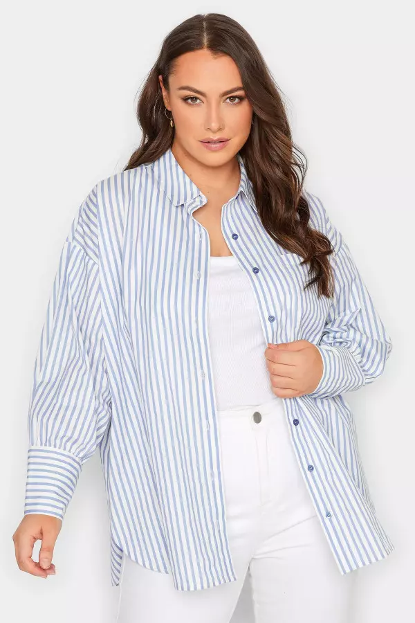 Yours Curve Blue & White Stripe Oversized Shirt, Women's Curve & Plus Size, Yours