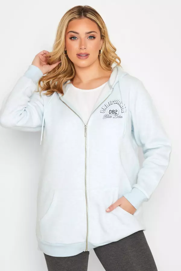 Yours Curve Light Blue Soft Touch Marl Zip Through Hoodie, Women's Curve & Plus Size, Yours