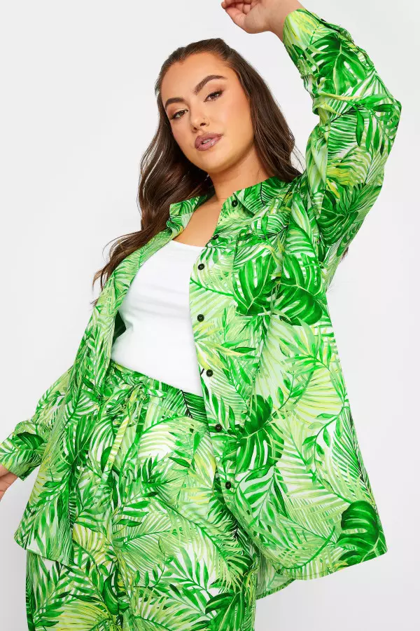 Limited Collection Curve Green Leaf Print Shirt, Women's Curve & Plus Size, Yours