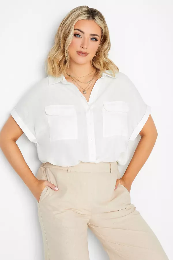 Yours Curve White Utility Short Sleeve Shirt, Women's Curve & Plus Size, Yours
