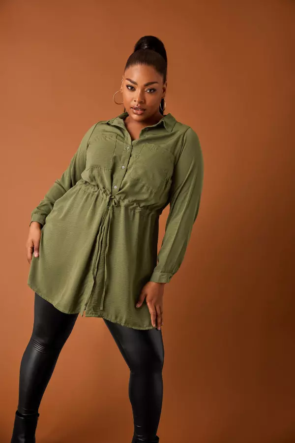 Yours Curve Khaki Green Utility Tunic Shirt, Women's Curve & Plus Size, Yours