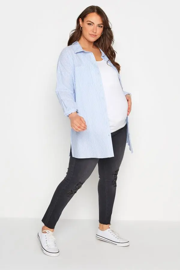 Bump It Up Maternity Plus Size Black Washed Ripped Ava Jeans With Comfort Panel Size Short > 28