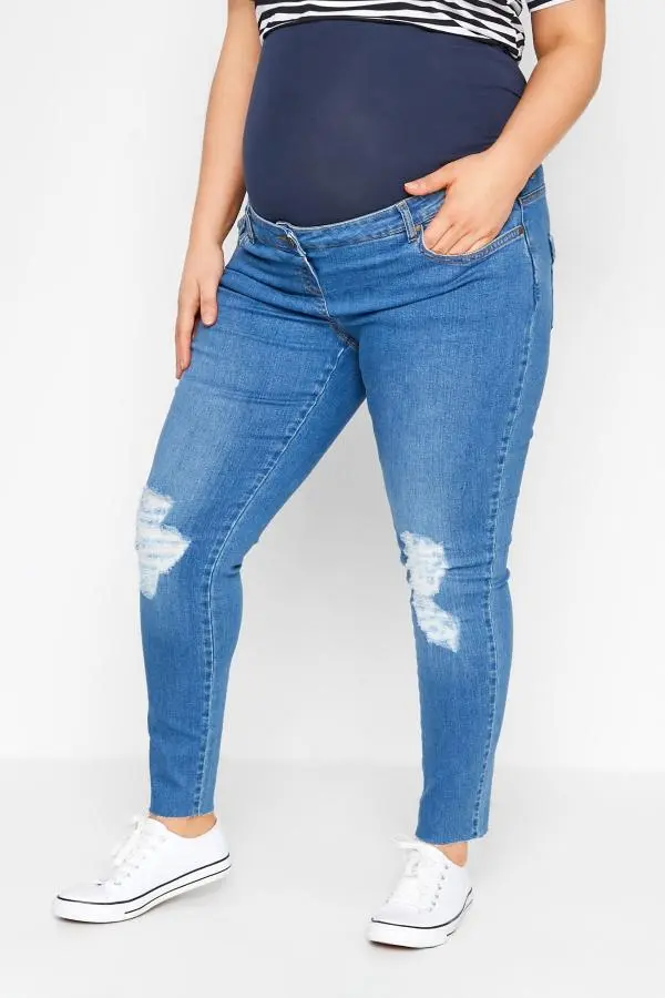Bump It Up Maternity Plus Size Light Blue Ripped Ava Jeans With Comfort Panel Size Short > 26