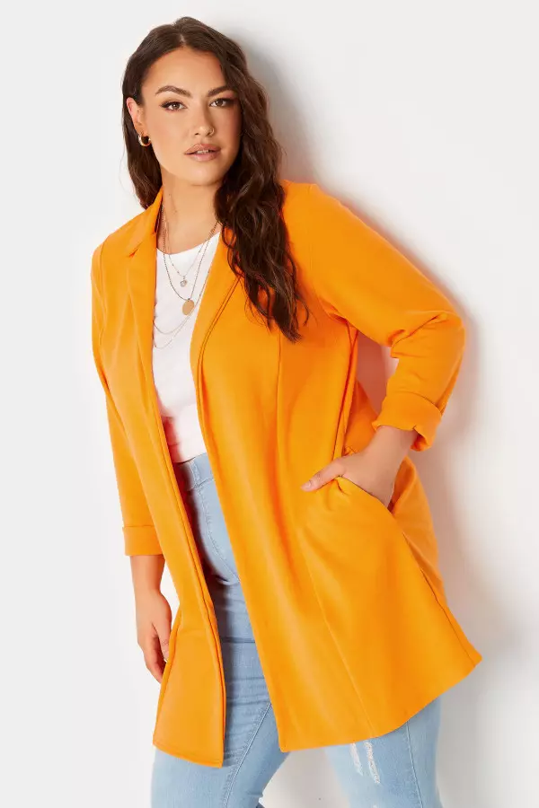 Limited Collection Curve Neon Orange Scuba Blazer, Women's Curve & Plus Size, Limited Collection
