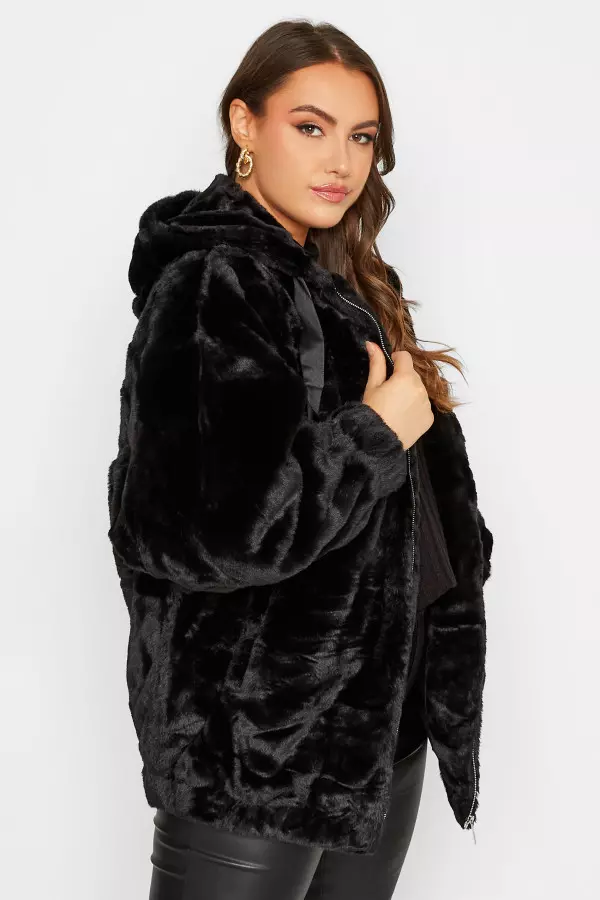 Yours Curve Black Faux Fur Oversized Jacket, Women's Curve & Plus Size, Yours