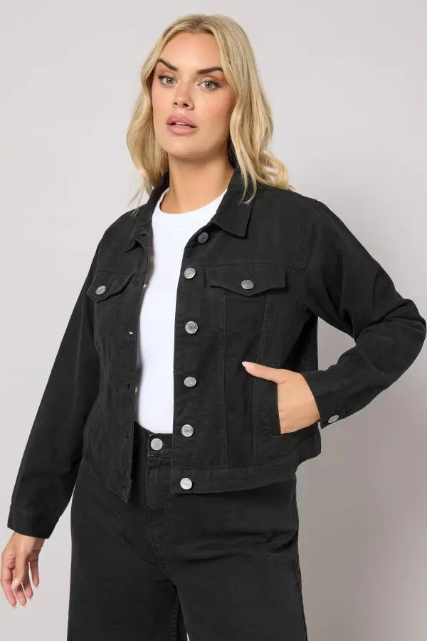 Yours Plus Size Curve Black Denim Jacket Size 34-36