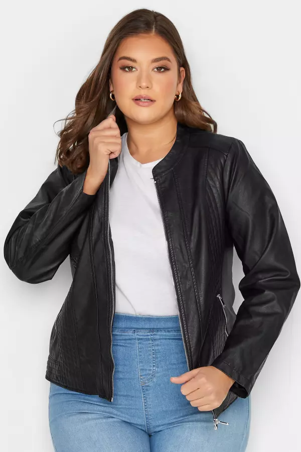 Yours Curve Black Faux Leather Zip Jacket, Women's Curve & Plus Size, Yours