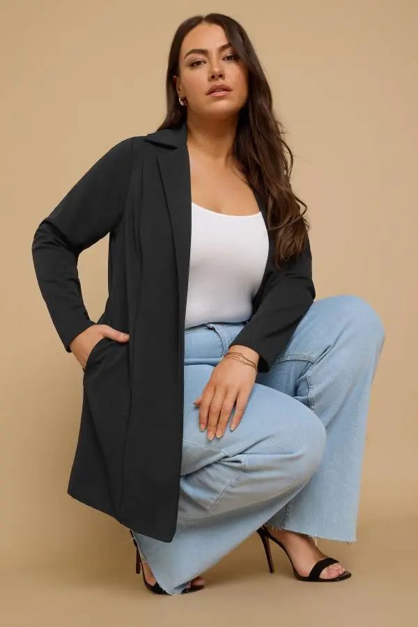 Yours Curve Plus Size Black Longline Blazer Size 14