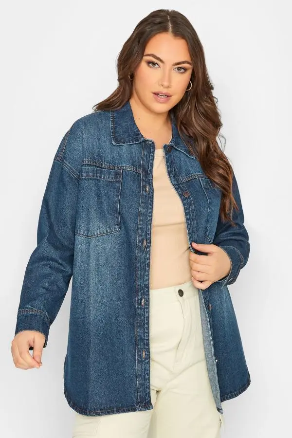 Yours Curve Indigo Blue Denim Western Shacket, Women's Curve & Plus Size, Yours