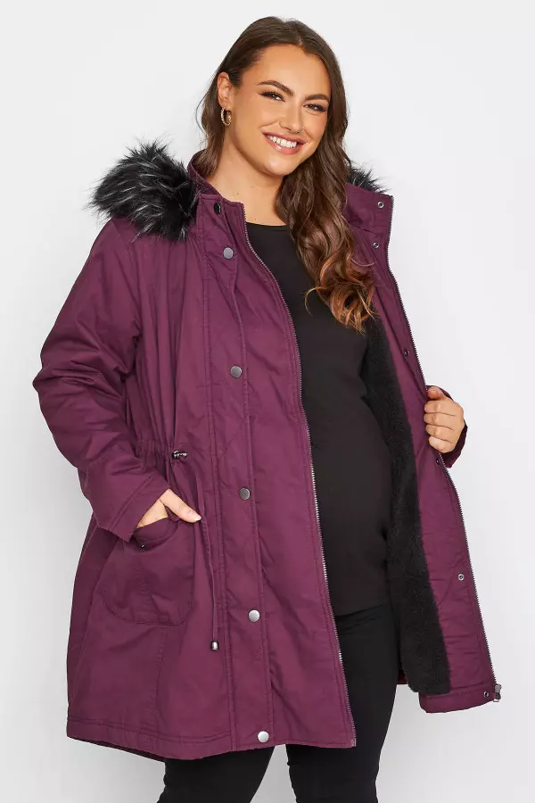 Yours Bump It Up Maternity Curve Berry Red Parka Coat, Women's Curve & Plus Size, Yours