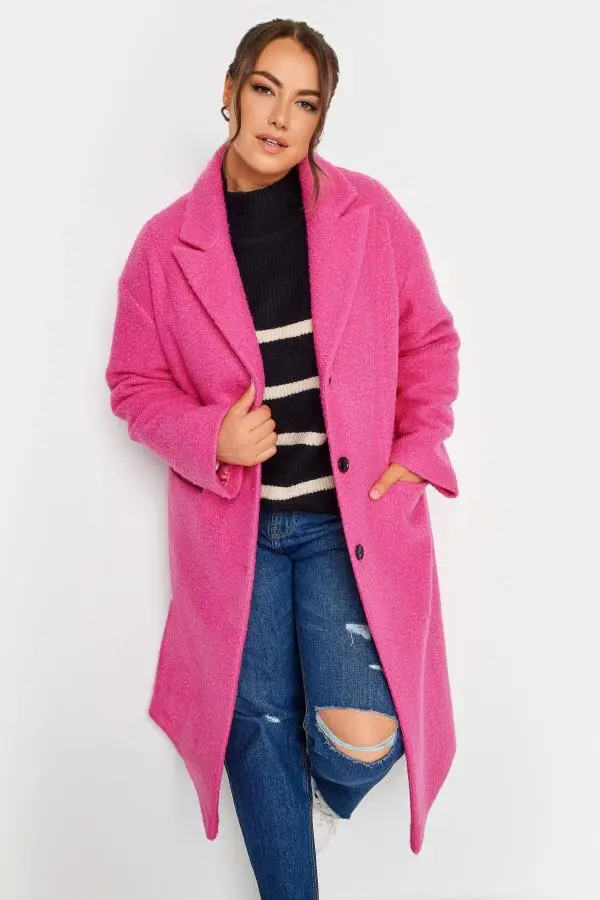 Yours Curve Pink Boucle Coat, Women's Curve & Plus Size, Yours