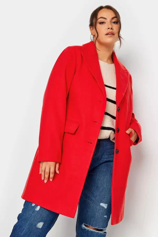 Yours Curve Red Midi Formal Coat, Women's Curve & Plus Size, Yours