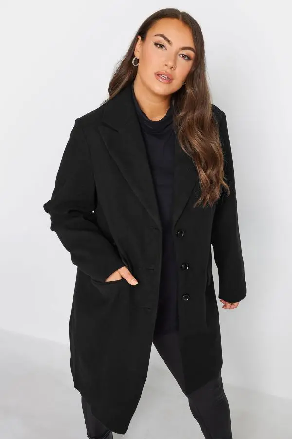 Yours Curve Black Midi Formal Coat, Women's Curve & Plus Size, Yours
