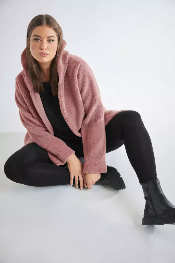 Yours Curve Pink Teddy Hooded Jacket, Women's Curve & Plus Size, Yours