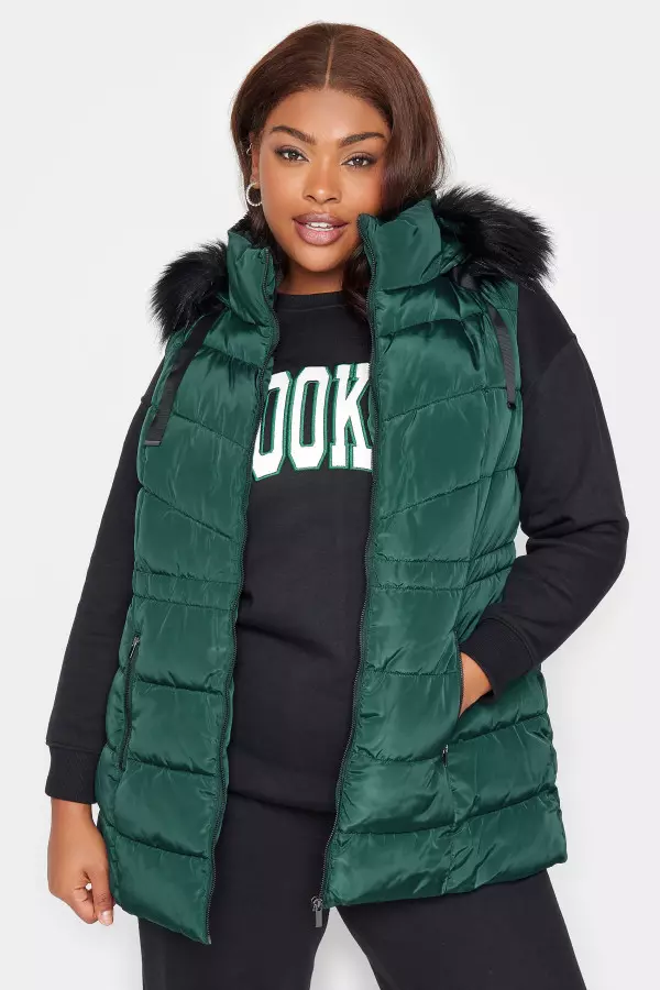 Yours Curve Green Padded Gilet, Women's Curve & Plus Size, Yours