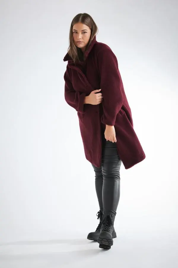 Yours Women's Curve Plus Size Dark Red Faux Fur Coat Size 20 | Polyester