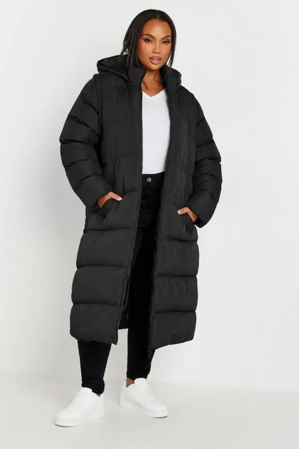 Yours Plus Size Black Padded 2In1 Puffer Coat & Gilet Size 16