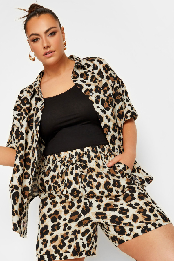 Limited Collection Curve Brown Leopard Print Shorts, Women's Curve & Plus Size, Limited Collection