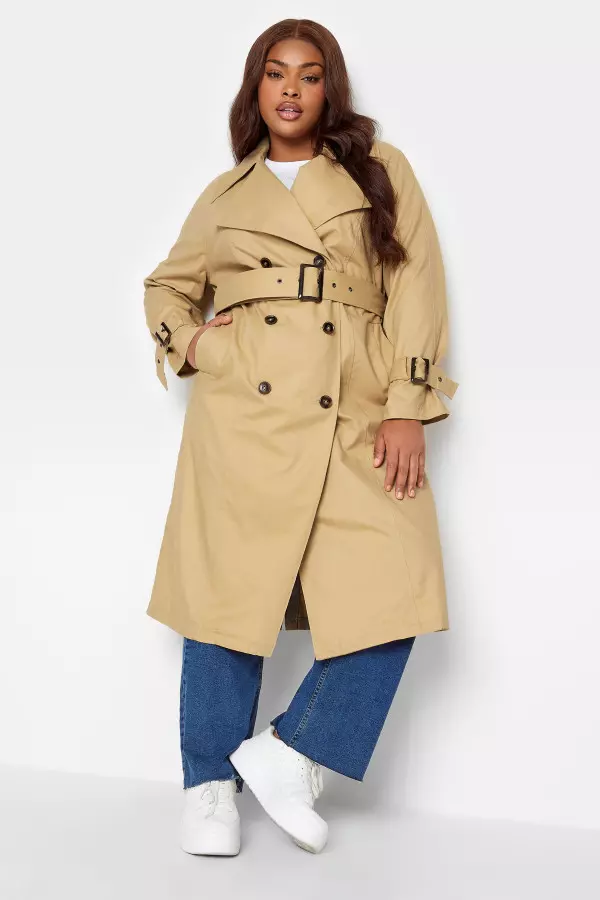 Yours Curve Beige Brown Trench Coat, Women's Curve & Plus Size, Yours