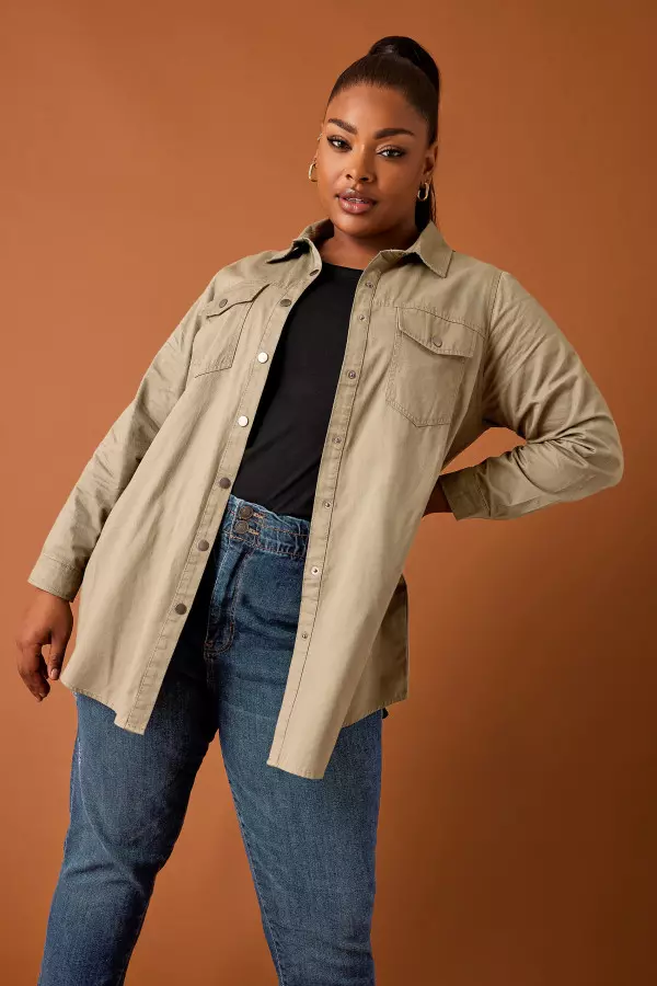 Yours Curve Beige Brown Utility Shacket, Women's Curve & Plus Size, Yours