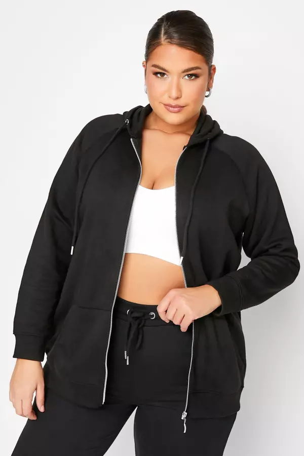Yours Curve Black Essential Zip Through Hoodie, Women's Curve & Plus Size, Yours