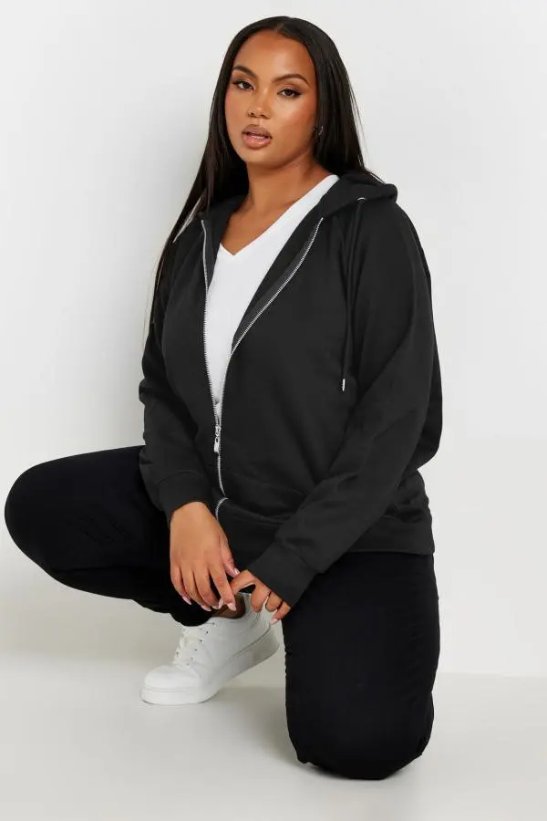 Yours Plus Size Black Essential Zip Through Hoodie Size 30-32