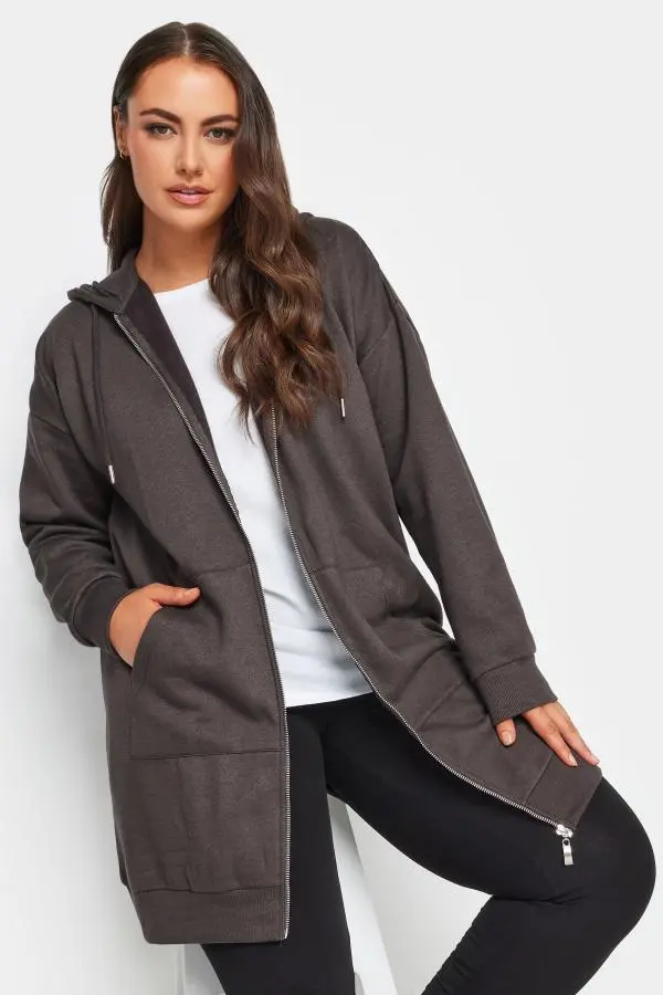 Yours Plus Size Charcoal Grey Longline Zip Hoodie Size 26-28