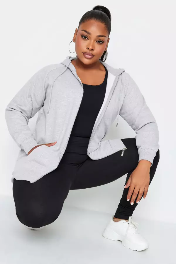 Yours Curve Light Grey Essential Zip Through Hoodie, Women's Curve & Plus Size, Yours