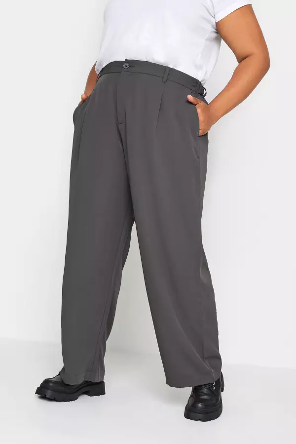 Yours Curve Grey Wide Leg Dad Trousers, Women's Curve & Plus Size, Yours
