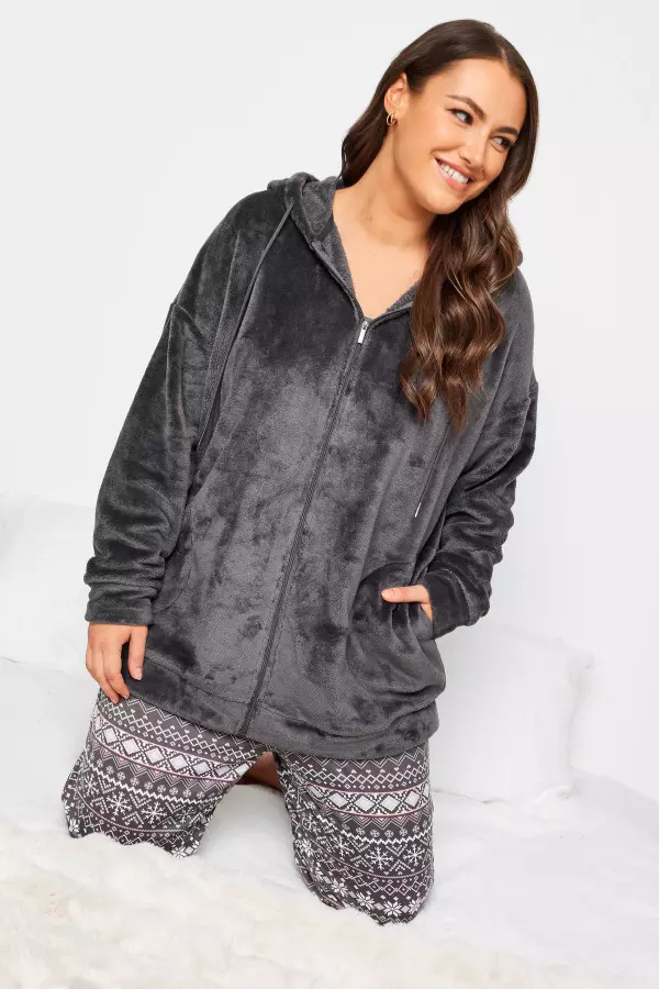 Yours Curve Charcoal Grey Soft Touch Lounge Hoodie, Women's Curve & Plus Size, Yours
