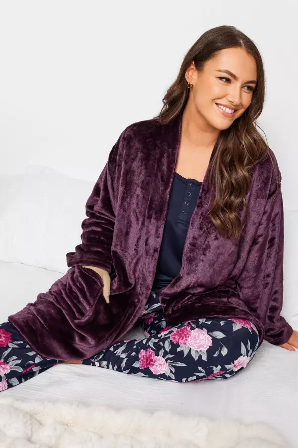 Yours Curve Purple Soft Touch Short Dressing Gown