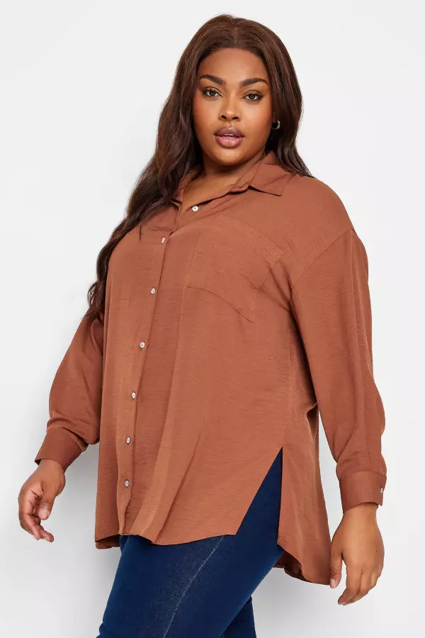 Yours Curve Brown Button Through Shirt, Women's Curve & Plus Size, Yours