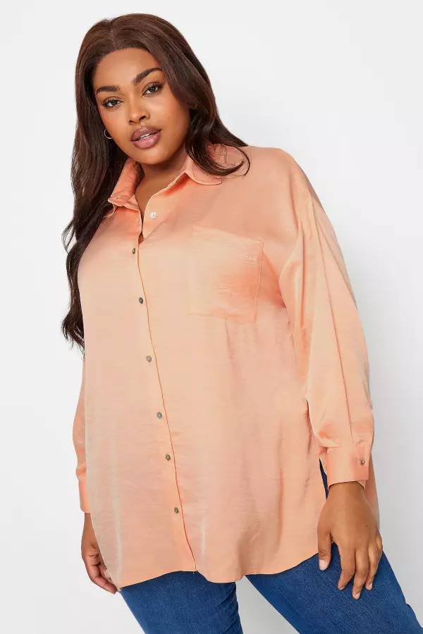Yours Curve Coral Orange Button Through Shirt, Women's Curve & Plus Size, Yours