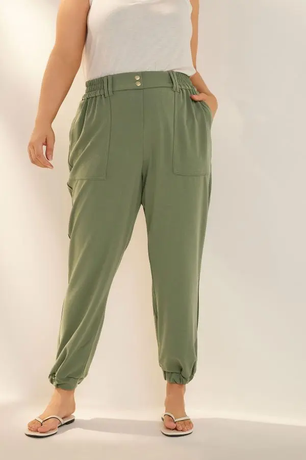 Yours Curve Khaki Green Scuba Cuffed Cargo Joggers, Women's Curve & Plus Size, Yours