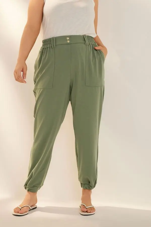 Yours Plus Size Khaki Green Scuba Cuffed Cargo Joggers Size 22