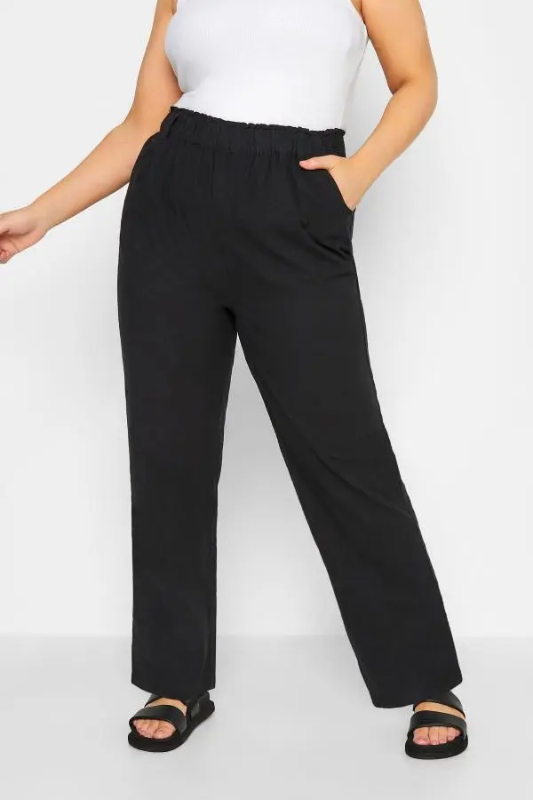 Yours Plus Size Black Cool Cotton Wide Leg Trousers Size Regular > 22-24