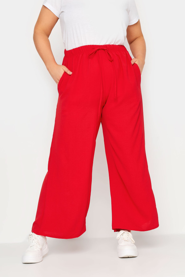 Yours Curve Red Twill Wide Leg Trousers, Women's Curve & Plus Size, Yours