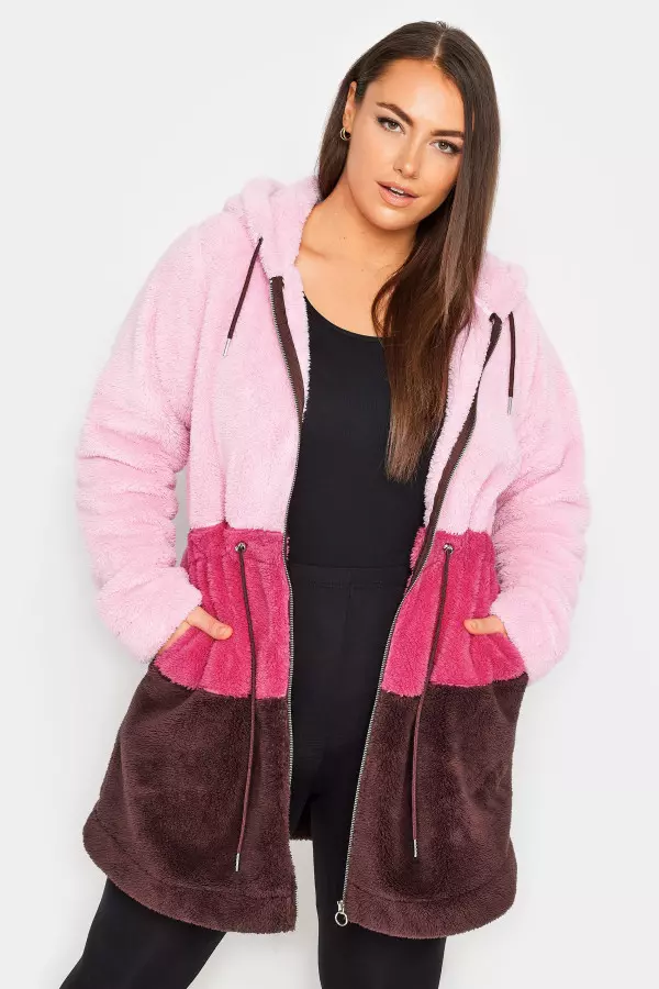 Yours Curve Pink Longline Fleece Zip Hoodie, Women's Curve & Plus Size, Yours