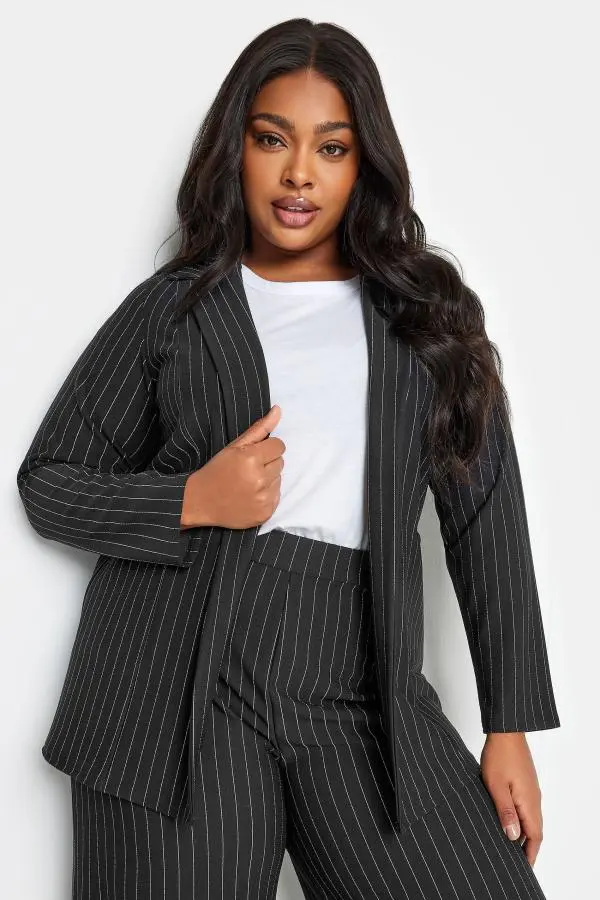 Yours Plus Size Black Pinstripe Pocket Blazer Size 16