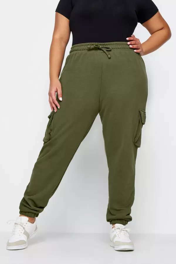 Yours Curve Khaki Green Cuffed Cargo Joggers, Women's Curve & Plus Size, Yours
