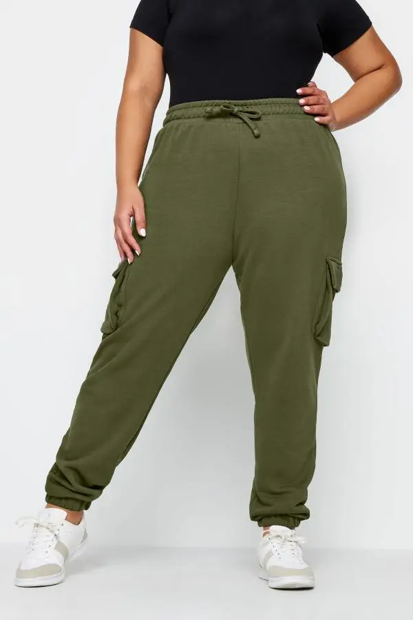 Yours Plus Size Khaki Green Cuffed Cargo Joggers Size 16