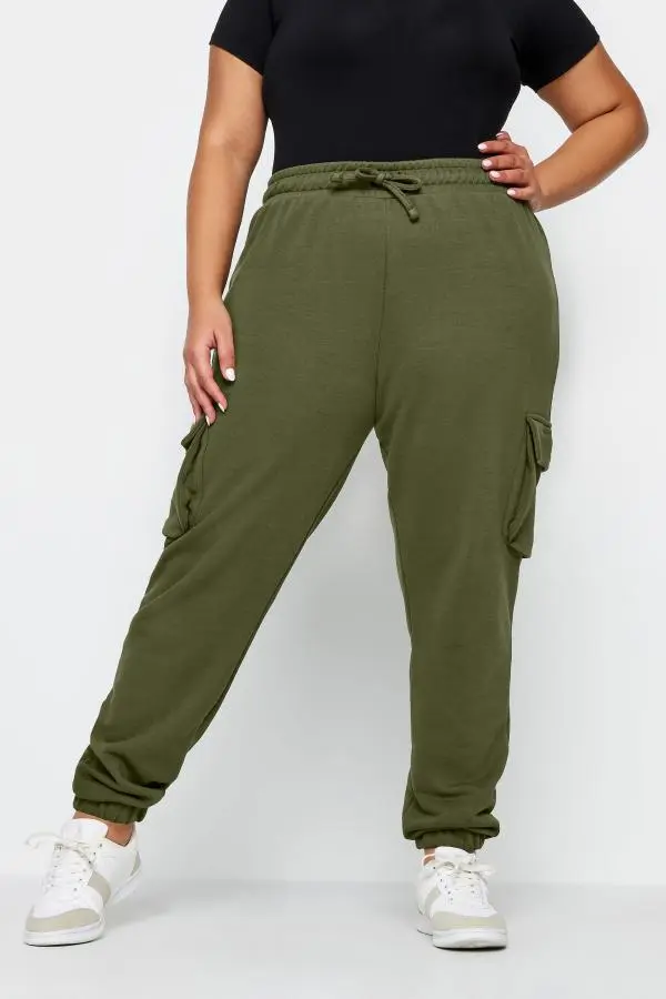 Yours Plus Size Khaki Green Cuffed Cargo Joggers Size 30-32